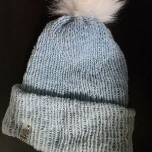 Sky Blue Knit Beanie with Pom Pom
